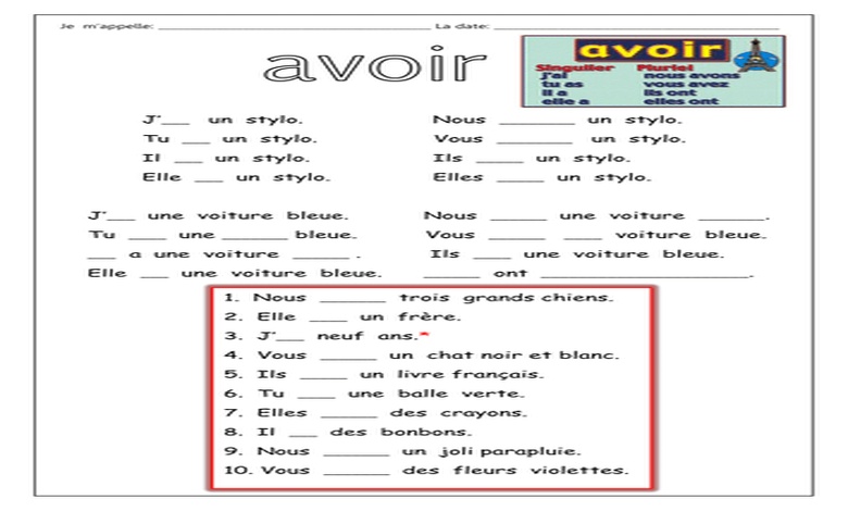 تدريبات على verb avoir