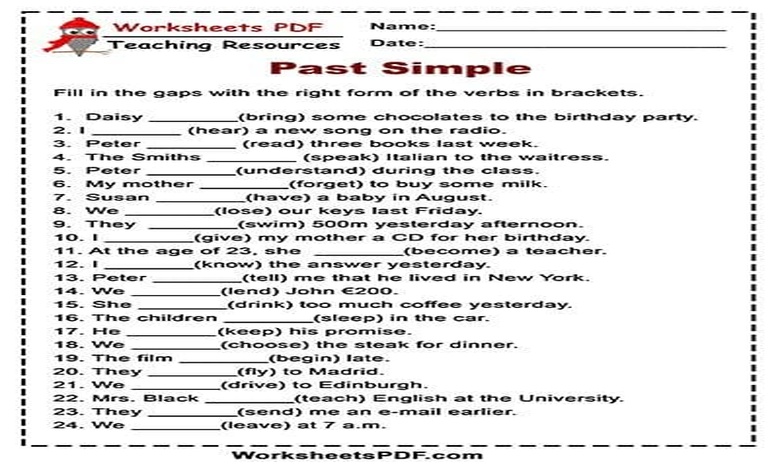 تدريبات على زمن الماضي البسيط pdf