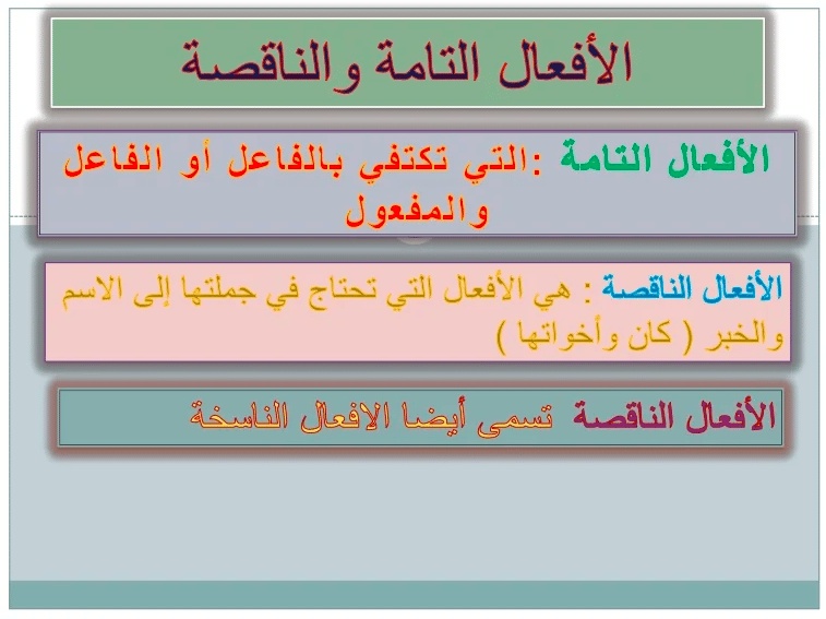 شرح درس الافعال الناقصة والتامة