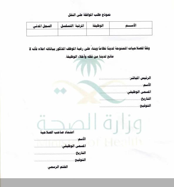 نموذج رسالة نقل موظف