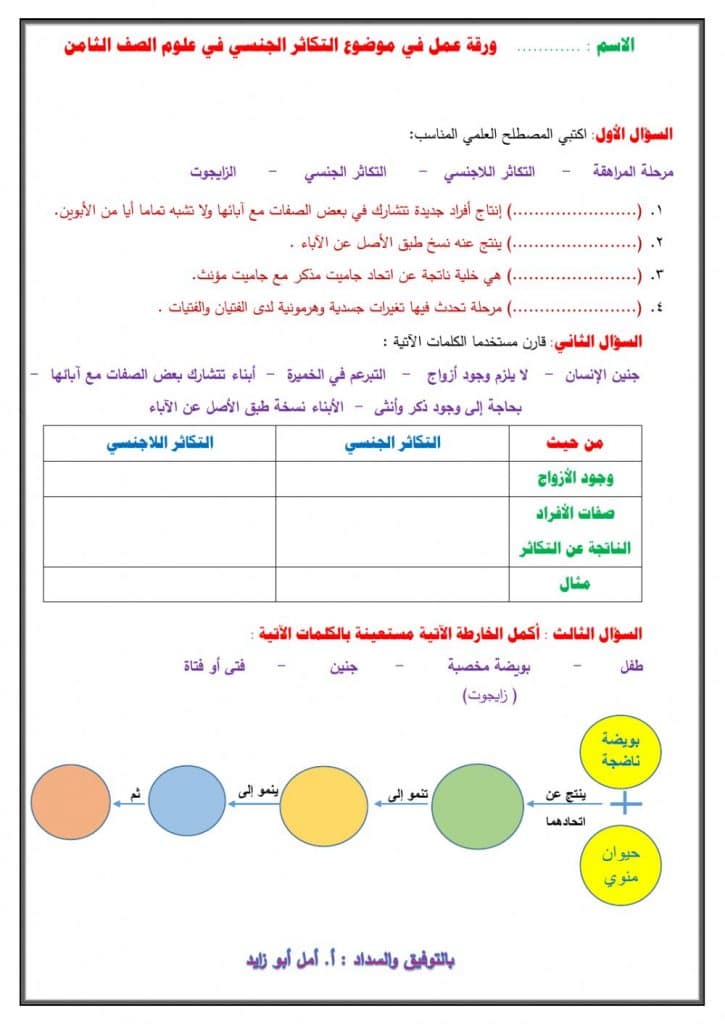 ورقة عمل النباتات الزهرية